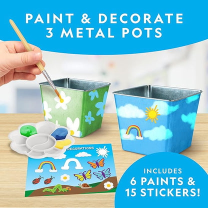 National Geographic Flower & Herb Gardening Kit for Kids - Kids Gardening Set with 3 Stainless Steel Pots, Paint & Stickers, Outdoor Toys, Craft Kits, Kids Plant Growing Kit (Amazon Exclusive)