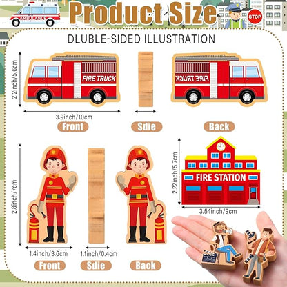 Blosssound 81 Pcs Wooden Community Helpers Toys Wooden Car Town Set Wood People Figures Multicultural Career Wood Blocks for Preschool Classroom Diversity Play Games Educational Activity Supplies