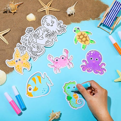 24 Sets Ocean Animal Sand Art Kits for Kids Magnet Craft DIY Summer Sea Animals Craft with Eyes Sand Art Painting Magnet Ornaments for Fun Home School Classroom Activities Party Favors