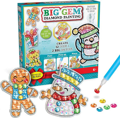 Creativity for Kids Big Gem Diamond Painting Kit: Holiday Stickers and Suncatchers - Diamond Painting Kits and Christmas Gifts, Christmas Crafts for Girls and Boys, Kids Gifts for Ages 6-8+