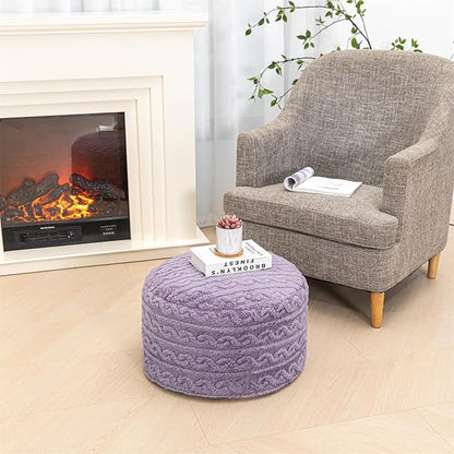 Pouf Ottoman Stuffed 20x20x12 Inches Floor Pouf Plush Fiber Ottoman Foot Rest Under Desk Foot Stool for Living Room Bedroom (Purple Pouf with Filler)