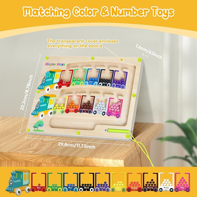 Magnetic Color & Number Maze Montessori Wooden Magnet Puzzle Game Board Montessori Color Matching Learning Counting Puzzle Board Toddler Fine Motor Skills Toys Gift