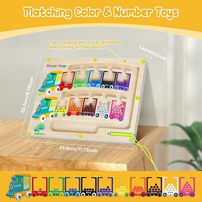 Magnetic Color & Number Maze Montessori Wooden Magnet Puzzle Game Board Montessori Color Matching Learning Counting Puzzle Board Toddler Fine Motor Skills Toys Gift