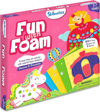Skillmatics Art Activity - Fun with Foam Unicorns & Princesses, No Mess Felt Sticker Art for Kids, DIY Craft Kits, Valentine's Day Gifts for Boys & Girls Ages 3, 4, 5, 6, 7, Travel Toys