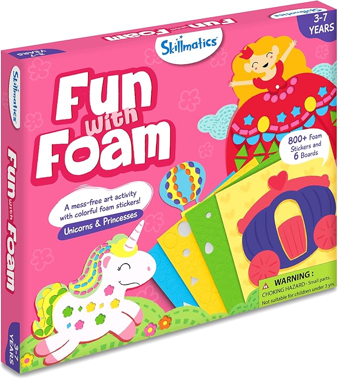 Skillmatics Art Activity - Fun with Foam Unicorns & Princesses, No Mess Felt Sticker Art for Kids, 3D Foam Stickers, DIY Craft Kits, Valentine's Day Gifts for Girls & Boys Ages 3, 4, 5, 6, 7