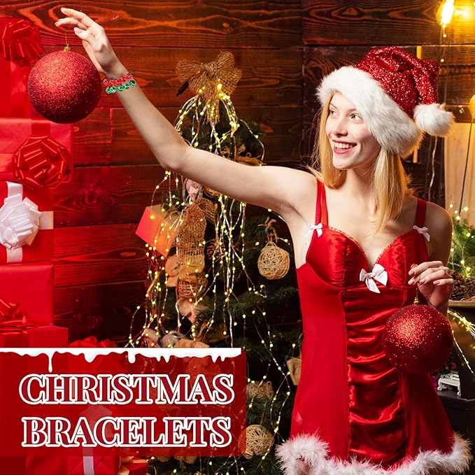 Liliful 40 Pcs Christmas Bell Bracelets Bulk Red and Green Holiday Adjustable Bracelets for Kids Adults Stocking Stuffers Goodie Bag Fillers Xmas Party