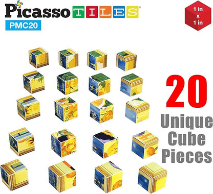PicassoTiles 1” Magnetic Puzzle Building Cubes Blocks for kids, Van Gogh puzzle, Mona Lisa Hand puzzle, kids toys 3+ year old boy girl, STEM toys, Toddler, Teen,Young Explorers,Educational Popular Art