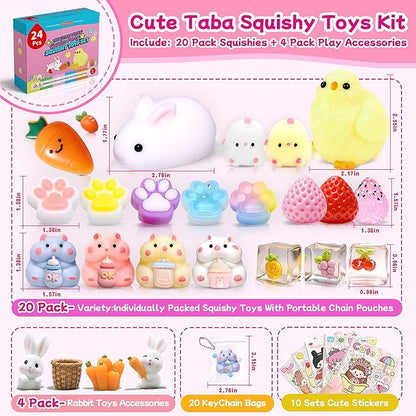 24Pack Taba Squishy Toys kit- Squishy Fidget Squeeze Toys Party Favors for Kids 8-12-Kawaii Stress Balls for Kids- Taba Squishies Stress Relief Toys for Girls 8-10-6-9 Years Old Girls Birthday Gifts