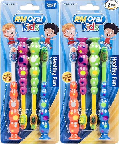 Kids Healthy Fun Suction Cup Soft Toothbrushes, 4 Count Twin Pack