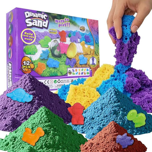 12-Pack Play Sand Kit Multi-Color Play Sand for Squishing Mixing Molding, Bulk Magic Sand Beach Sand Sensory Toys Party Favors for Kids Girls Boys Christmas Birthday Gift