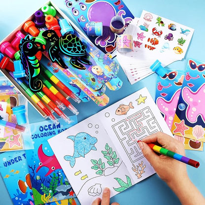 BenLouis 96Pcs Under the Sea Party Favors Ocean Animals Party Coloring Books Set Bulk for Kids Sea Fish Birthday Mermaid Party Goodie Bag Fillers School Classroom Gift Rewards Activity Supplies