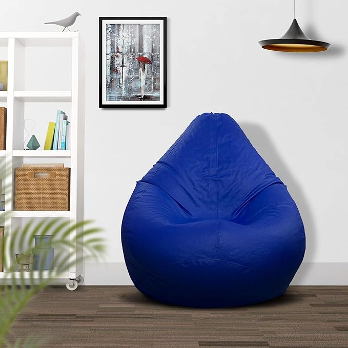 Ample Decor Bean Bag Cover (No Filling), Plush Toys Storage Soft Leatherette, Durable Construction Sturdy Zipper, Ideal for Children and Teenagers - Blue