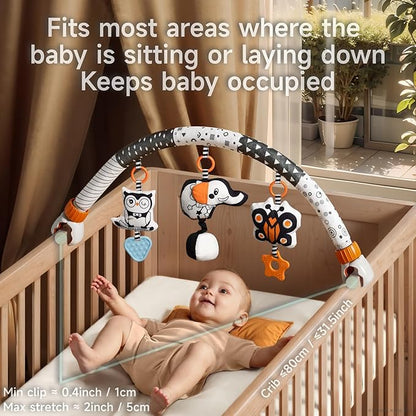 TUMAMA Car Seat Toys for Babies 0-6 Months, Stroller Toys for Infant 0-6 Months, Newborn Sensory Hanging Rattle Arch Toy with Butterfly Elephant Owls,Musical Toy for Baby 6-12 Months
