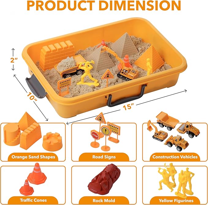 Construction Sandbox Toys for Kids with 2 lbs Play Sund, Bulldozer, and Figures -Tractor Sand Playset - Children Toys 3-5 Boys, Farm Sand Play Set, Indoor Sand Toy, Mini Construction Toys