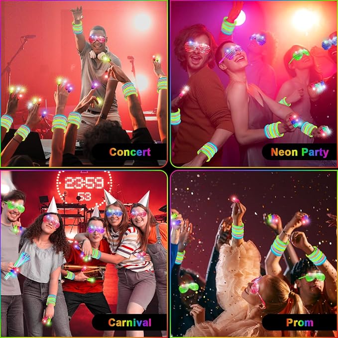 170 PCS Glow in The Dark Party Supplies,100 Glow Sticks, 30 LED Glasses and 40 Finger Lights, Light Up Party Favors for Wedding, Birthday, Concert, Raves, New Year
