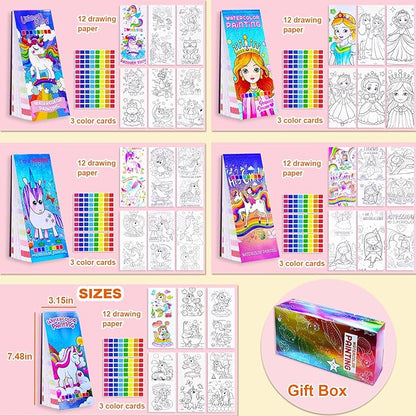 BAOXUE 5PCS Water Color Paint Sets for Kids, Pocket Watercolor Painting coloring Book, Paint With Water Books for Kids Ages 4-8, Art Craft Set for Girls Boys Drawing with Brush