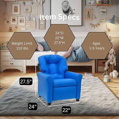 The Crew Furniture Traditional Kids Recliner, Toddler Ages 1-5 Years, Pu Faux Leather, Blue