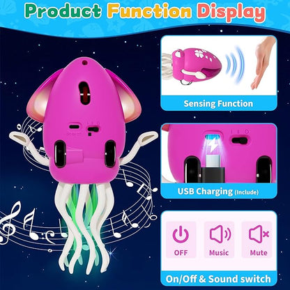 LZZAPJ Electric Dancing Octopus Light Music Suitable for 12-18 Months Old Baby Toys, Kid Crawling Squid Toys Suitable for Toddler Tummy time, Christmas for 1 2 3 4 5 6 Year Old Girl (Purple)