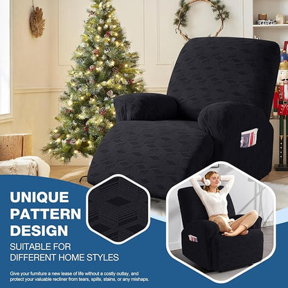 TAOCOCO Oversized Recliner Cover Stretch Recliner Chair Covers, Jacquard Reclining Chair Cover, Furniture Protector Sofa Slipcovers Couch Covers with Elastic Bottom for Kids, Pets (Black)