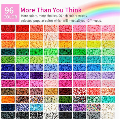 Friendship Bracelet Making Kit 96 Colors, 900pcs Letter Beads, 100pcs Number Beads, Gold Silver Spacer Beads Charms Clay Beads for Concert Friendship Bracelets Jewelry Polymer Heishi Beads