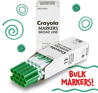 Crayola Broad Line Markers - Green (12ct), Markers for Kids, Bulk School Supplies for Teachers, Nontoxic, Marker Refill with Reusable Box