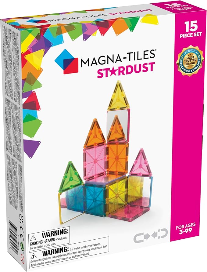 MAGNA-TILES Stardust 15-Piece Magnetic Construction Set, The ORIGINAL Magnetic Building Brand, 3-99 Years with 4 Mirrored Squares
