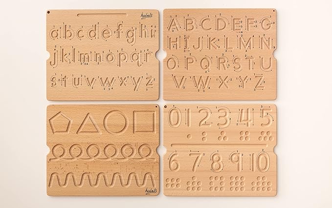 Learn to Write - Number & Letter Tracing Boards with Direction Arrows - Wooden Alphabet Learning Montessori Toys 4+ Year Old Toddler Writing Tools Beginner Preschool Classroom Must Haves