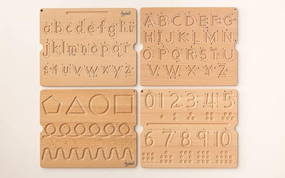 Learn to Write - Number & Letter Tracing Boards with Direction Arrows - Wooden Alphabet Learning Montessori Toys 4+ Year Old Toddler Writing Tools Beginner Preschool Classroom Must Haves