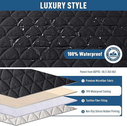 TAOCOCO 100% Waterproof Loveseat Recliner Cover-Recliner Cover with Non-Slip Granule, Recliner Chair Covers with Elastic Band,Washable Recliner Chair/Furniture Protector for Pets(Black, 2 Seater)