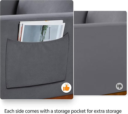 Yaheetech Rocking Chair, Upholstered Glider Chair with Side Pocket, Nursery Chair with High Backrest and Rubber Wood Legs, Rocking Accent Armchair for Living Room Bedroom Nursery, Gray