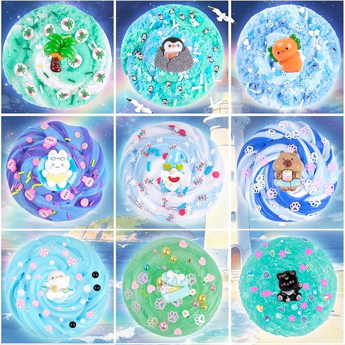 12 Pack Slimes, Blue Slime Kit, Clear Butter Slimes Cloud Slimes Fluffy DIY Kit for Girls Boys, Slime Party Favors Goodie Bag Easter Basket Stuffers, 4 5 6 7 8 9 10 Year Old Birthday Gift Cute Stuff