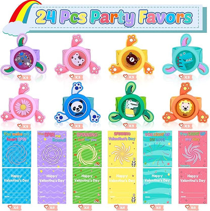Valentines Day Gifts for Kids, 24 Pack LED Light Up Fidget Spinner Slap Bracelets with Valentines Cards for Kids Classroom School Exchange, Party Favors for Kids 4-8-12 Glow in the Dark Party Supplies