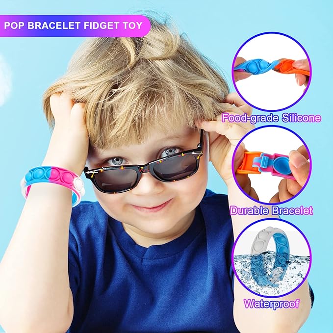 Pop Fidget Toys Bulk Its Kids Party Favors 24PCS Pop Fidget Bracelets It Fidget Toy Pack Fidgets for Classroom Prizes End of Year Student Gifts Birthday Goodie Bag Stuffers Sensory Toys for Girls Boys