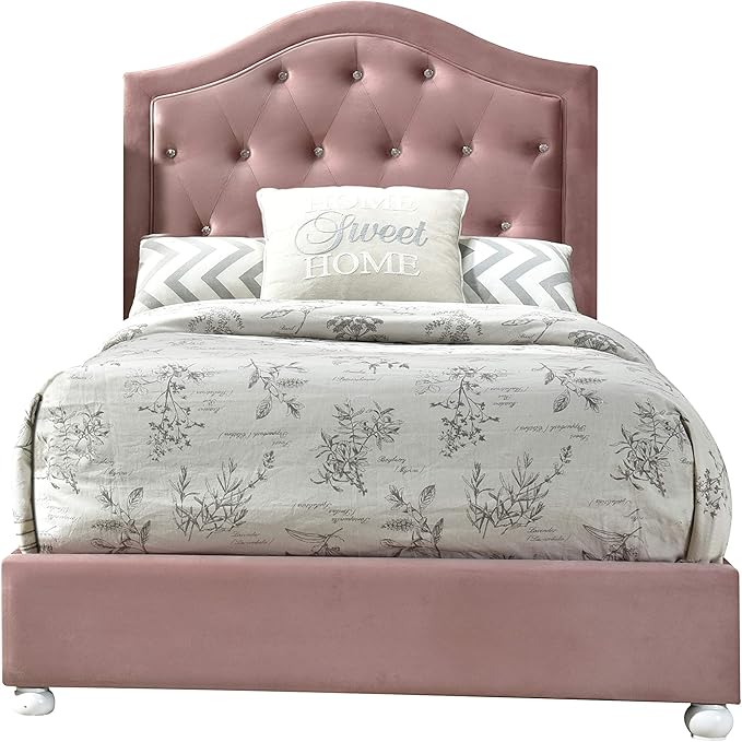 Acme Reggie Twin Bed in Pink Fabric