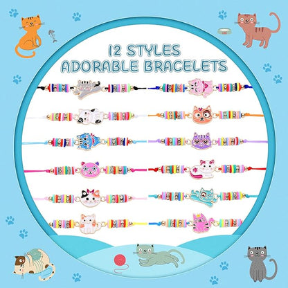 Lorfancy 12 Pcs Bracelets for Girls Kids Toddler Play Jewelry Cute Animal Cat Charm Bracelet Friendship Braided Woven Bracelets Adjustable Little Girls Dress Up Jewelry Gift