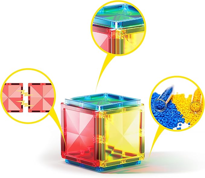 PicassoTiles Magnet Tile Building Blocks Mini Diamond Series Magnetized Toy Travel Size Compact Portable Magnetic Construction Block STEM Sensory Toy Early Education Learning Kids Ages 3+ PTM12