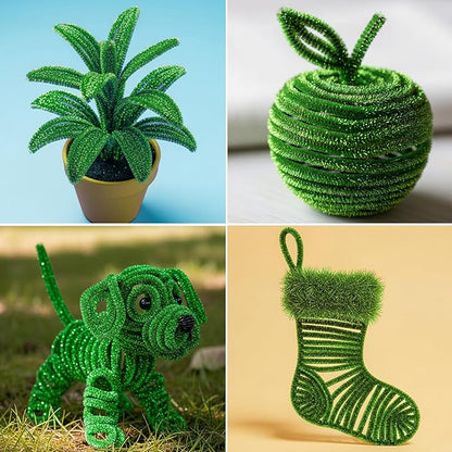 Caydo 200 Pieces Green Pipe Cleaners for Easter Decorations, Glitter Chenille Stems Bulk for Flowers, Leaves and Kids Arts & Crafts Making