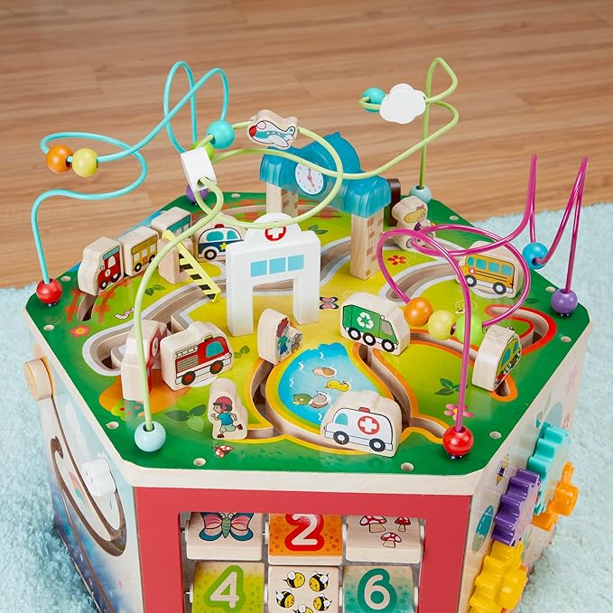Battat – Wooden Activity Cube – City – Themed Activity Center – Educational Toys – Wooden Toys for Toddlers and Kids – 1 Year +