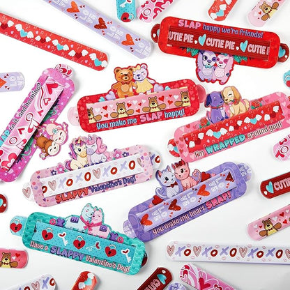 JOYIN 28 Valentine's Day Gifts Cards with Slap Bracelet, Animal Heart Snap Bracelet Wristband for Kids,Valentine's Party Favors, Valentine Classroom Exchange, Game Prizes