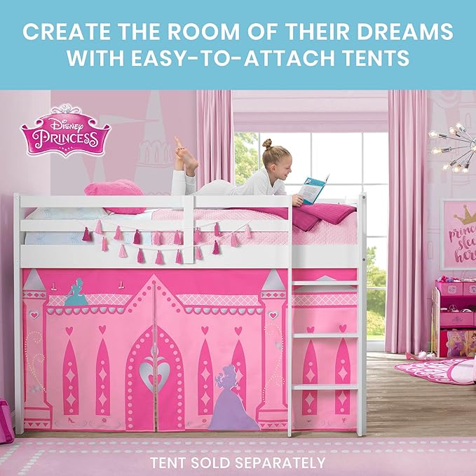 Delta Children Twin Loft Bed with Guardrail and Ladder (Coordinates with Disney Princess & JoJo Siwa Tents Sold Separately), White