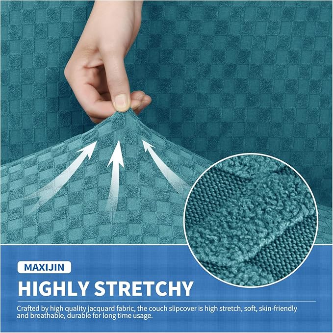 MAXIJIN 2 Piece Jacquard Chair Covers with Arms Super Stretch Non Slip Chair Slipcover for Living Room Dogs Pet Friendly Elastic Sofa Couch Protector Armchair Cover (Chair, Peacock Blue)