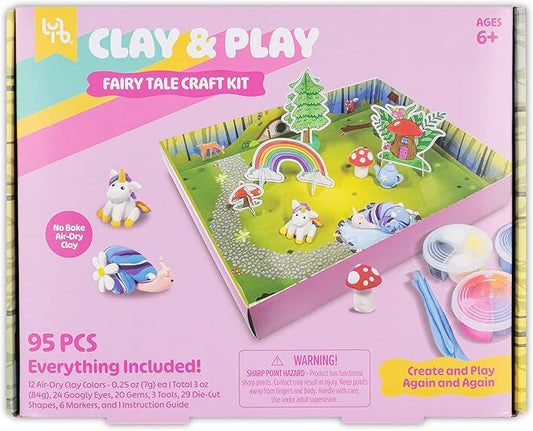 Clay & Play: Fairy Tale Friends Craft Kit - 95pcs, DIY All-in-1 Sensory Set, No Bake Air-Dry, Create - Learn - Play, Kids 6+