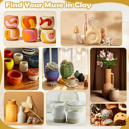 Texilo Air Dry Clay Kit for Adults, Pottery Starter Tools for Beginner, DIY Painting Making Set with Clay,Paints,Sculpting Tools,Varnish, Guide, Christmas Birthdays Gift for Arts Crafts Lover at Home