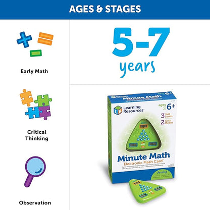 Learning Resources Minute Math Electronic Flash Card, Homeschool, Early Algebra Skills, 3 Difficulty Levels, Ages 6+