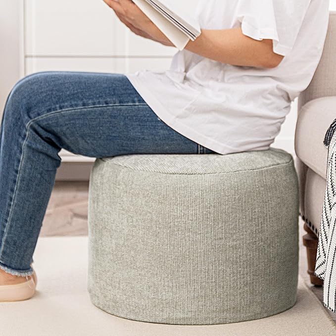 Sturdy Boucle Pouf Ottoman and Foot Rest Nice Living Room Decor Lightweight Ottoman Filler Comfort Pouf Cover Modern Foam Stuffed Poof Perfect to Rest Your Feet No Need Assemble Light Gray