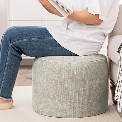 Sturdy Boucle Pouf Ottoman and Foot Rest Nice Living Room Decor Lightweight Ottoman Filler Comfort Pouf Cover Modern Foam Stuffed Poof Perfect to Rest Your Feet No Need Assemble Light Gray