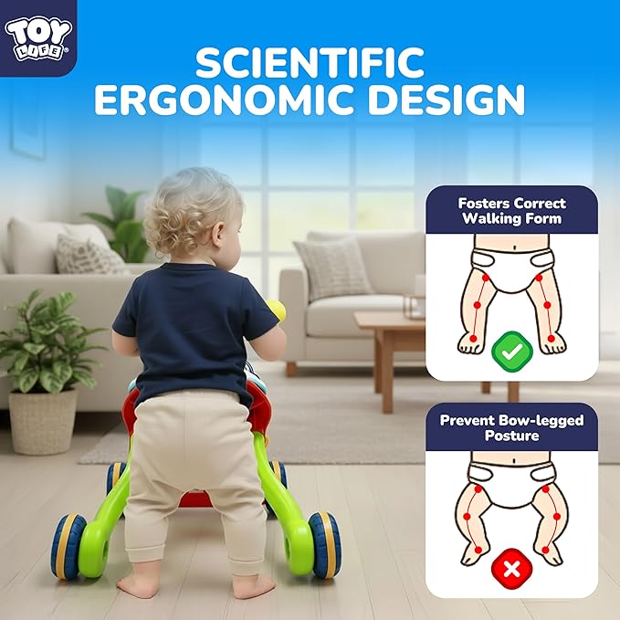 TOY Life 3 in 1 Baby Push Walker and Activity Center, Sit to Stand Walker for Babies 6-12 Months, Baby Walking Toys with Music Panel for Girls Boys, Toddlers Push Toys Gifts for Learning to Walk Red