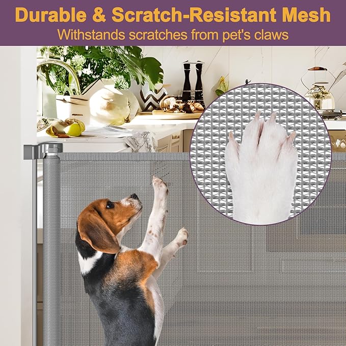 42" Tall X 80" Wide Retractable Dog Gates for Large Openings Extra Tall Retractable Baby Gates for Doorways Extra Tall Pet Gate Indoor Outdoor Long Baby Gate Large Mesh Dog Gate (Gray)