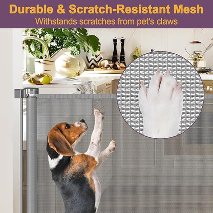 42" Tall X 130" Extra Wide Retractable Dog Gates for Large Openings Extra Tall Pet Gate for Doorways Tall Baby Gates for Dogs Extra Large Mesh Gate Long Outdoor Gate Tall Gate for Kids or Pets, Gray
