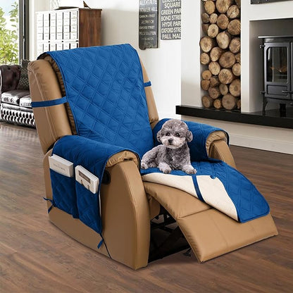 TOMORO Non-Slip Oversized Recliner Cover, 100% Waterproof Quilted Recliner Chair Slipcover Furniture Protector with Pockets, Washable Couch Cover with Elastic Straps for Kids and Pets